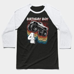 Birthday Boy 4 Monster Truck 4Th Birthday Baseball T-Shirt